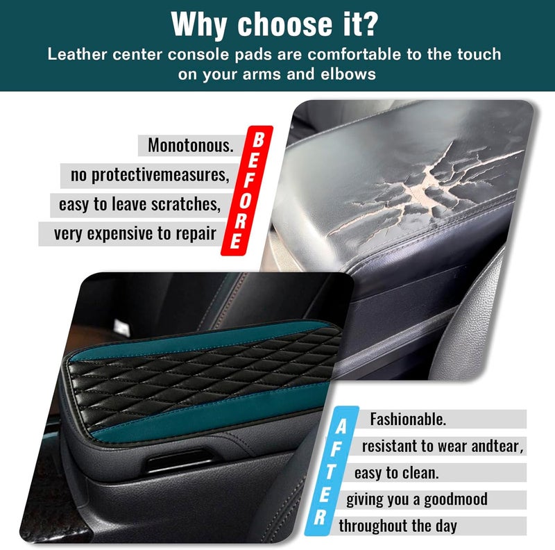 Couslcd Auto Center Console Pad, Universal Waterproof Armrest Seat Box Cover, Car Interior Accessories, Leather Auto Armrest Cover Protector for Most Vehicle, SUV, Truck (Dark Green) - Image 3